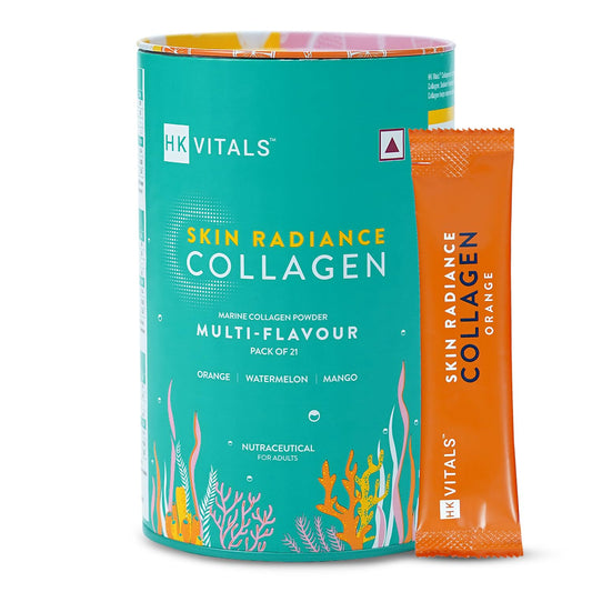 HealthKart hk vitals Marine Collagen Supplements (Multi-Flavour, Pack of 21) |With Biotin, Vitamin C & E | For Healthy Skin, Hair & Nails
