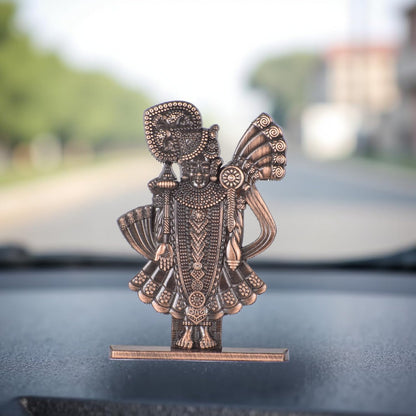 Jay Dwarikadhish Ji Idol for Car Dashboard – Copper Finish Spiritual Krishna Ji Statue for Car, Mandir & Gifting (S980-CPR)