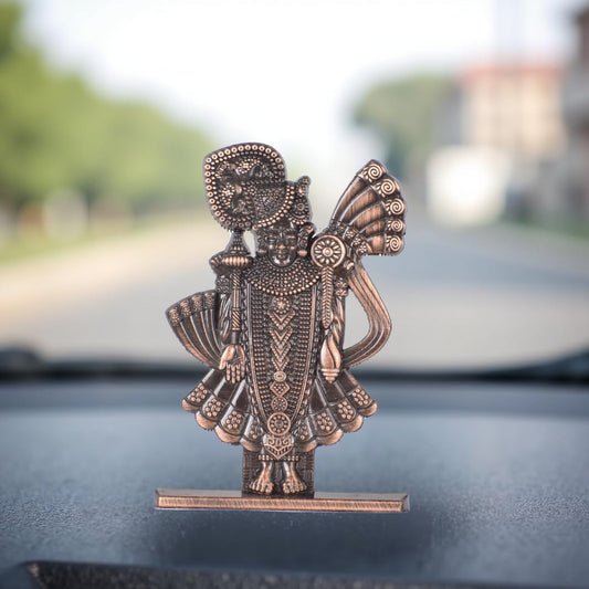 Jay Dwarikadhish Ji Idol for Car Dashboard – Copper Finish Spiritual Krishna Ji Statue for Car, Mandir & Gifting (S980-CPR)