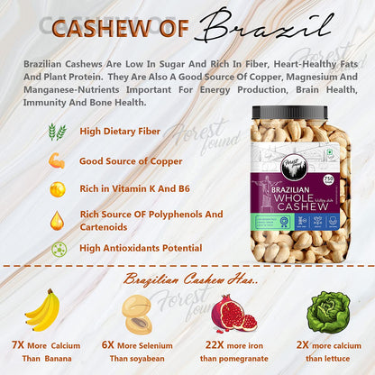 Forest Found 900g Brazilian Jumbo Cashews - Extra Large Whole Kaju - Bigger Than W320 Premium Grade - 100% Natural & Fresh Healthy Dry Fruit