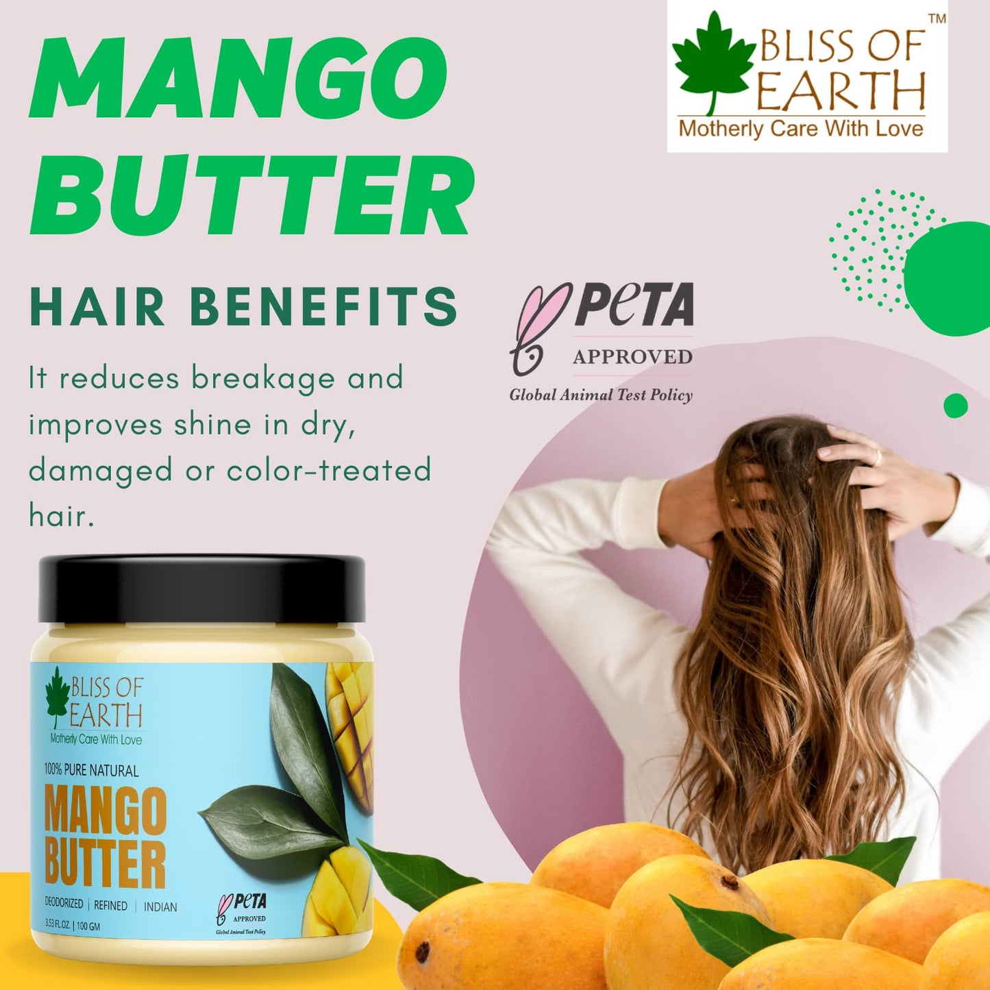 Bliss of Earth Deodorised Indian Mango Butter For Face Skin Hair & DIY 100GM Pack of 1