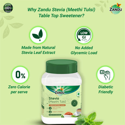Zandu Stevia Meethi Tulsi Powder- A Healthier Substitute for Sugar |Helps Maintain Healthy Sugar Levels & Healthy Weight (100 g Powder)