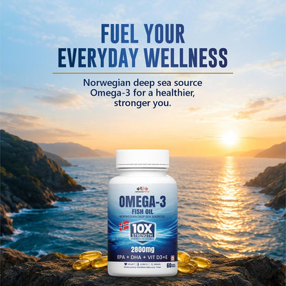 Growfitz Omega 3 Fish Oil (60 Softgels) | 2800 Mg | 10X Strength for Men & Women | No Fishy Burps | Supports Heart, Brain, Joints, Skin | With EPA+, Vitamin D3 & Vitamin E | Omega3 Fishoil Supplement
