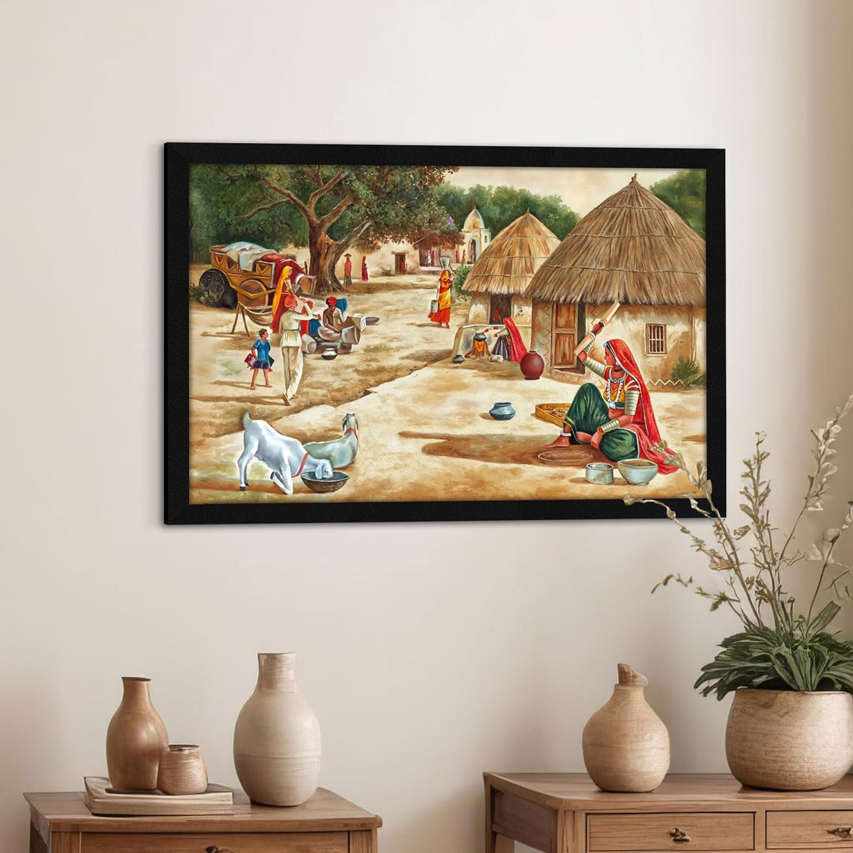 Village Scenery Painting Vastu Wall Art, For Living Room Bedroom, Multicolor, Nature, 18.0 X 12.0 inches, Set of 1