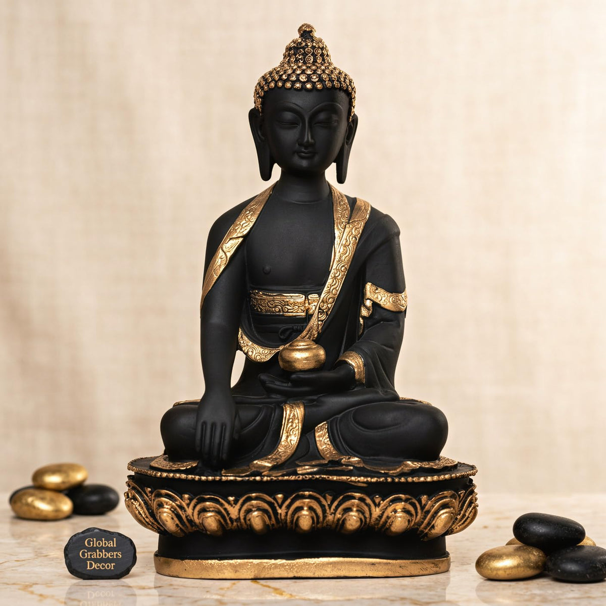 New Limited Edition Meditating Sitting Buddha Idol Statue showpiece Home Decor Decoration Items for Living Room and Gifts (Golden Black-BS1)