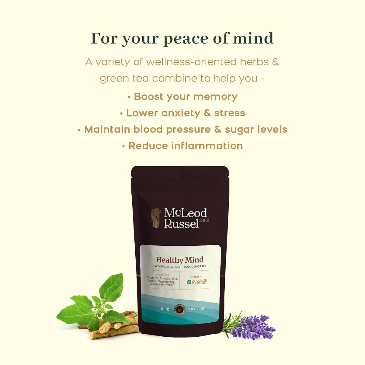 McLeod Russel 1869 – Healthy Mind | 100g | Long Leaf Green Tea | Memory-Booster | Stress Relief | 40+ Cups