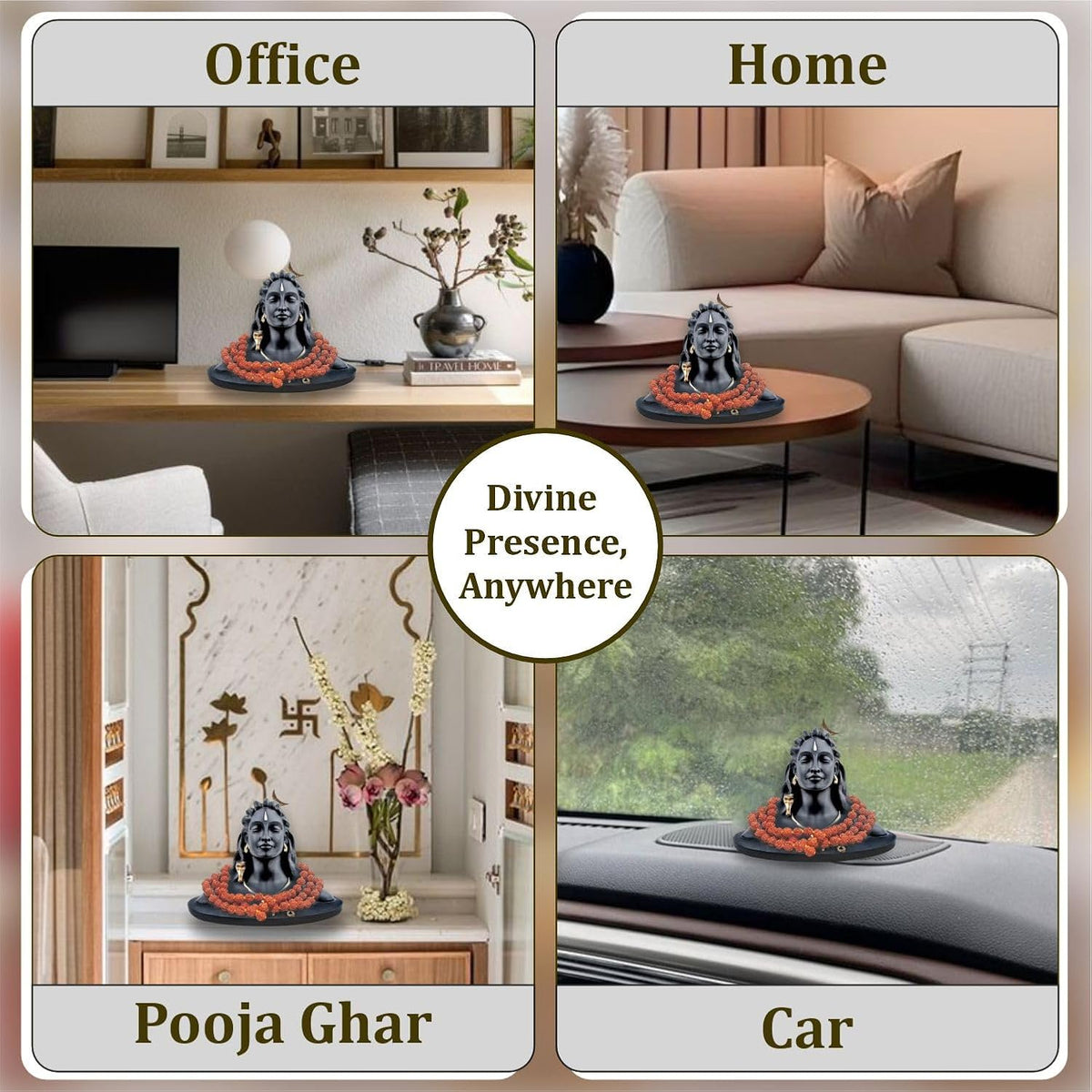 JD FRESH 3 Inch Adiyogi Statue with Rudraksh Mala/Resin Car Dashboard Idols/Lord Shiva for Pooja/Shivratri Gift/Decor/Shiv Murti/Mahadev Statues/Decorative Items for Home/Office (Black)