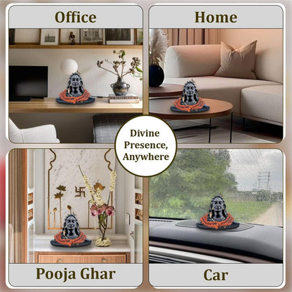 JD FRESH 3 Inch Adiyogi Statue with Rudraksh Mala/Resin Car Dashboard Idols/Lord Shiva for Pooja/Shivratri Gift/Decor/Shiv Murti/Mahadev Statues/Decorative Items for Home/Office (Black)