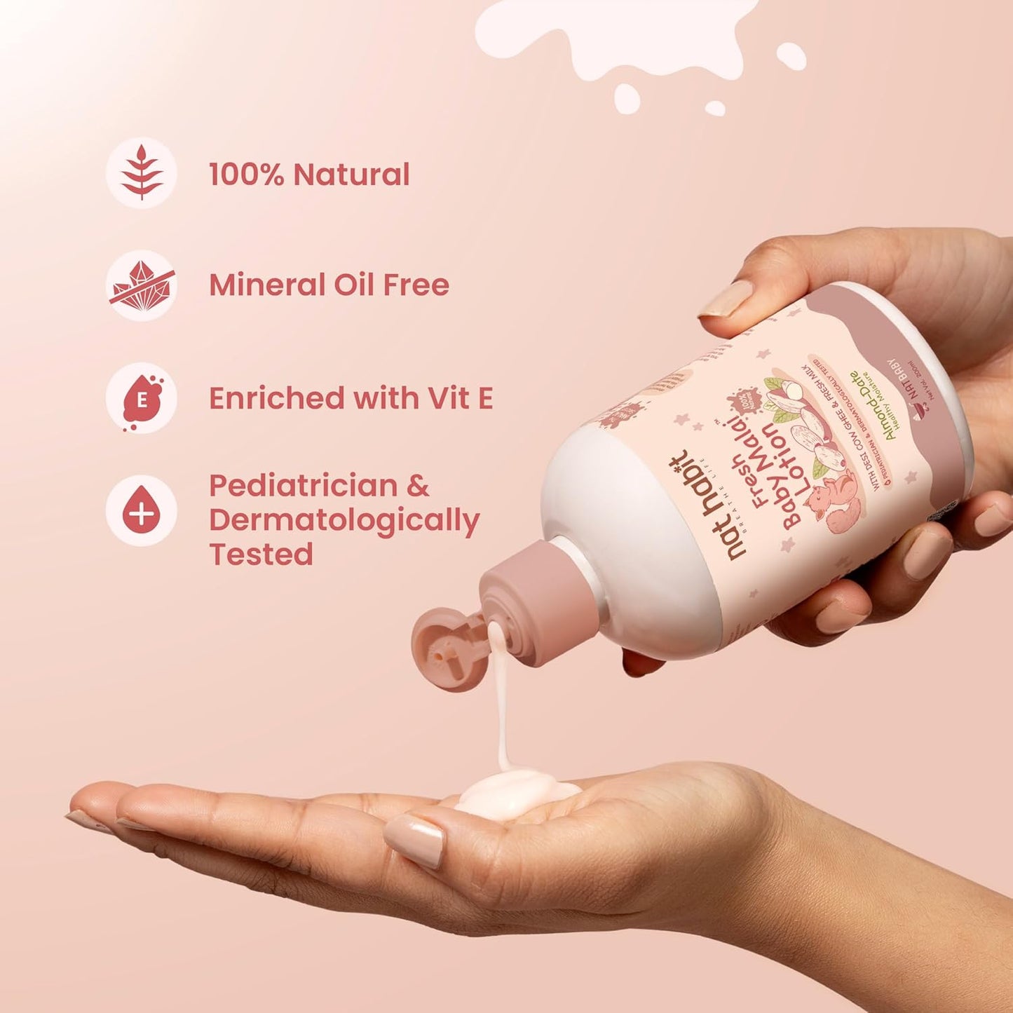 Nat Habit Baby Malai Lotion |Almond & Date| Baby Body Lotion & Moisturizer for Deep Nourishment & Skin Barrier Protection | 100% Natural, Chemical-Free Baby Cream | 200ml