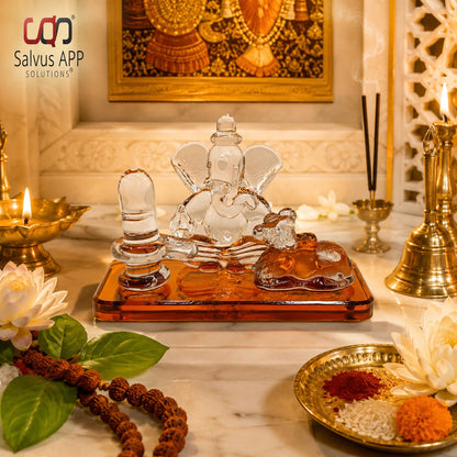 Crystal Glass Shiva Ganesha Nandi Statue | Decorative Religious Showpiece for Home, Temple & Office | Orange, 4 x 2.5 Inch