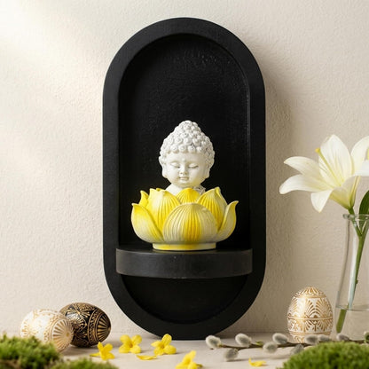 eCraftIndia White Lord Buddha Idol in Yellow Lotus Base | Baby Buddha Statue for Car Dashboard Office Home Decor | Gift for Diwali Housewarming Birthday