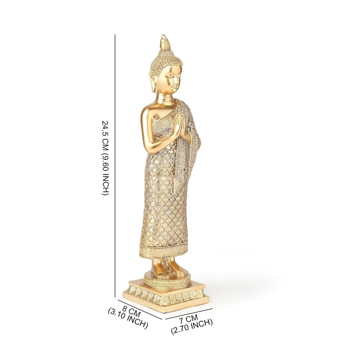 Buddha Idols for Home Decor | Show Piece for Living Room | Buddha Idol | Office Desk Decorative Items (Gold: L7xW8xH29 cm)