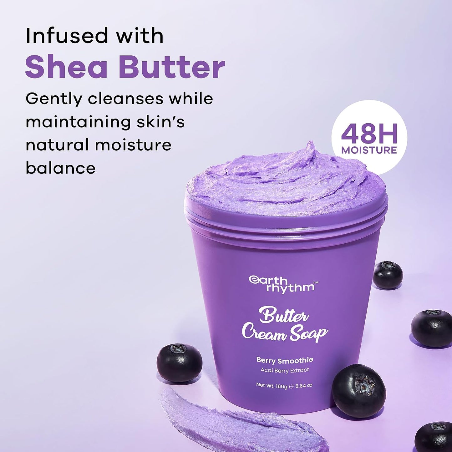 Earth Rhythm Butter Cream Soap, 48H Moisture, Gentle Cleanse, No Sulphates, No Phthalates – Berry Smoothie