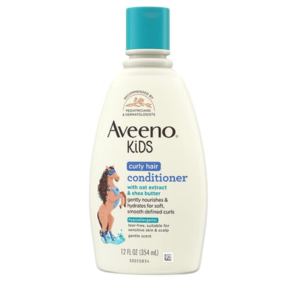 Aveeno Baby Kids Curly Hair Conditioner With Oat Extract & Shea Butter, Gently Nourishes & Hydrates For Defined Curls, Tear-Free & Suitable For Sensitive Skin, Hypoallergenic, 12 Fl. Oz, 1 Count
