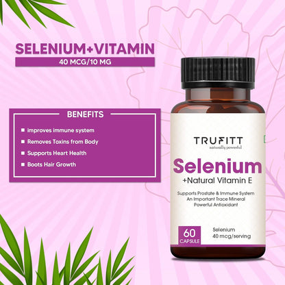 Selenium Capsules 40Mcg + Vitamin E 10Mg, With Green Tea Extract- Optimal Health, Antioxidant Supplement With Superior Absorption (60 Capsules)