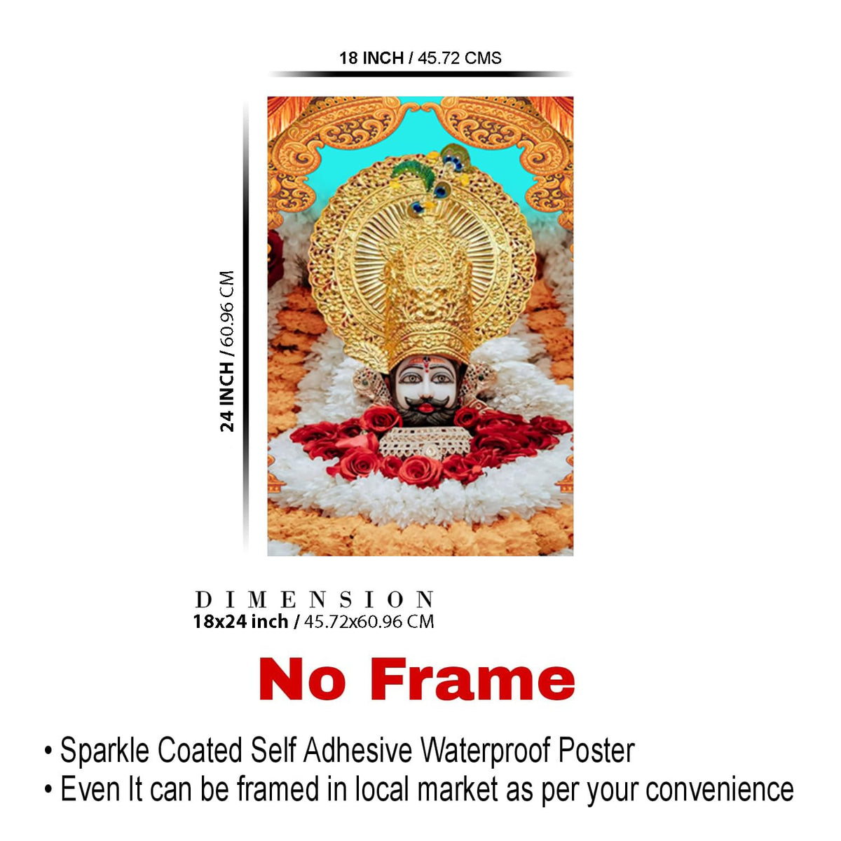 Khatu Shyam Paintings for Living room, Khatu Shyam Poster Big Size with Sparkle Coated Lamination - 20452 (Self Adhesive) 18x24 Inch