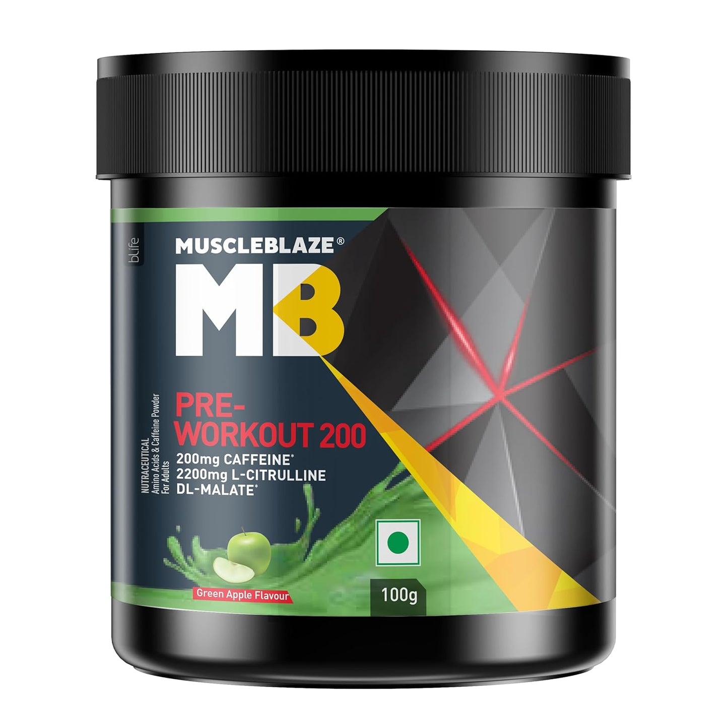 MuscleBlaze Pre Workout 200 (16 servings, 100g) | 200mg Caffeine, 2200mg Citrulline