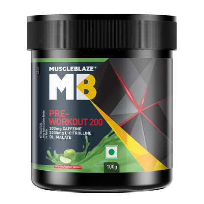 MuscleBlaze Pre Workout 200 (16 servings, 100g) | 200mg Caffeine, 2200mg Citrulline