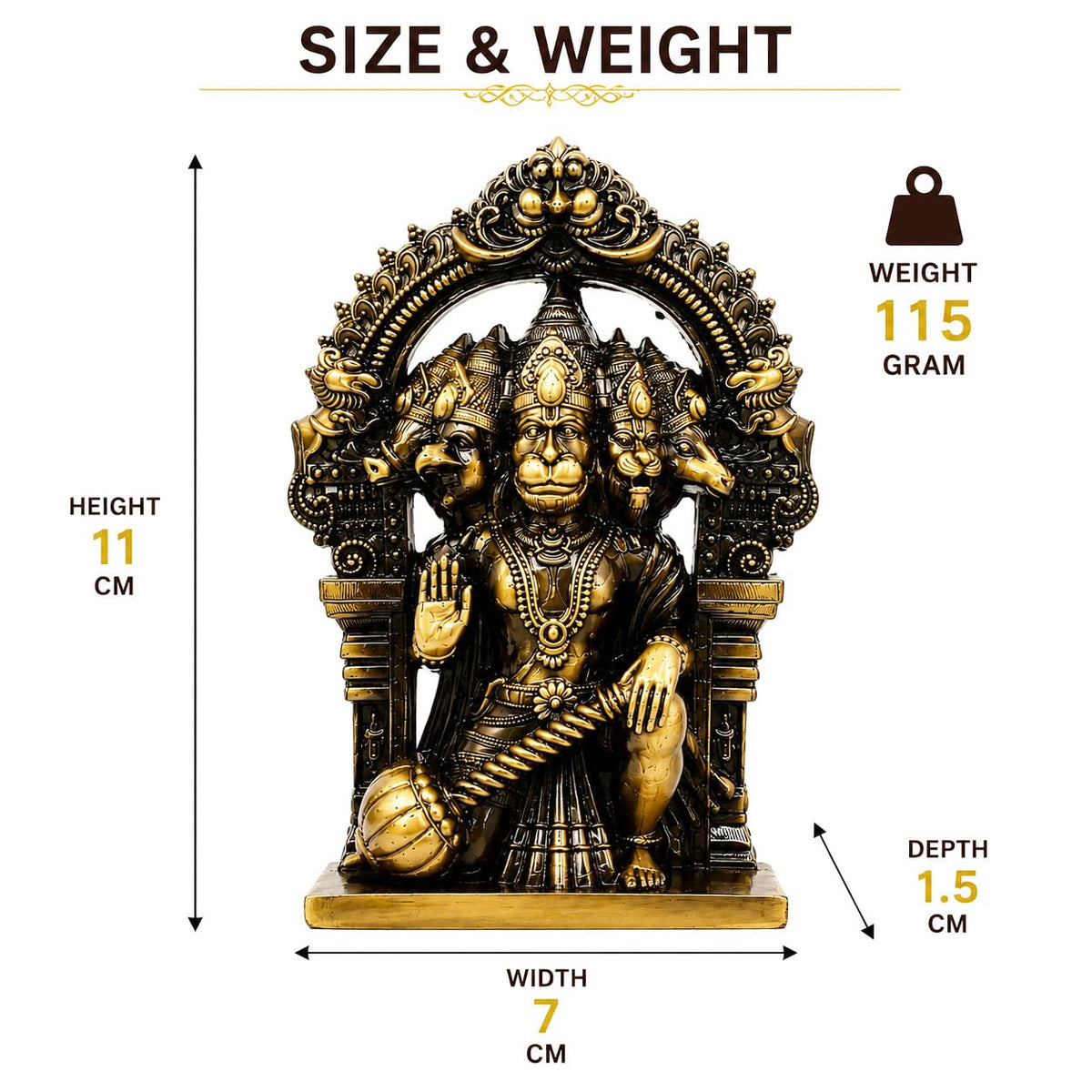 Panchmukhi Hanuman Idol for Home Decor & Puja, Decorative Lord Hanuman Murti for Office Desk, Temple