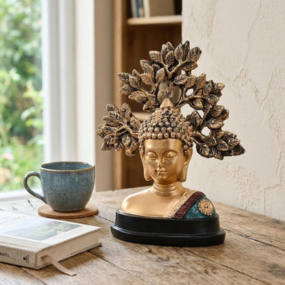 Handcrafted Buddha Showpiece with Tree|A Symbol of Peaceful Elegance (Pack of 1, Multi)