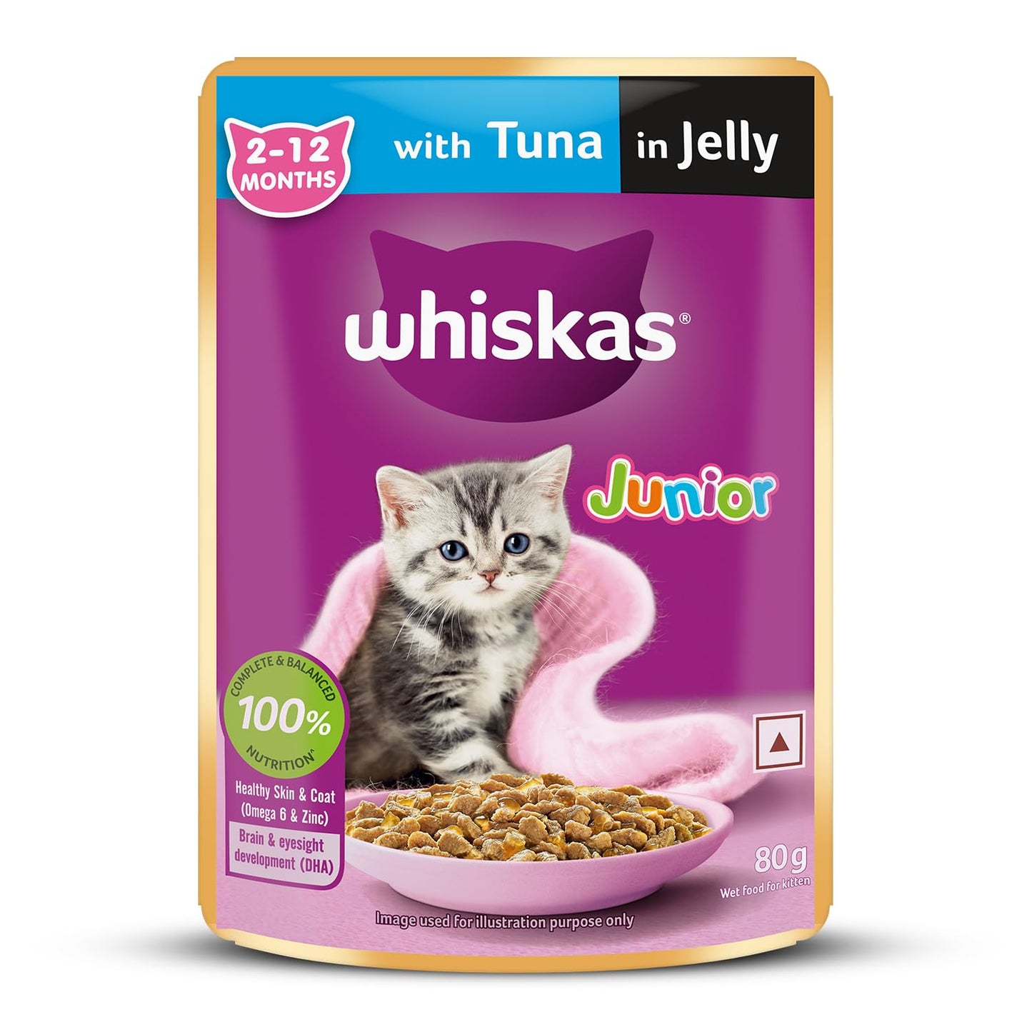 Whiskas Junior Kitten (2-12 Months) Wet Cat Food, Tuna in Jelly, 80 g, Hydrating Food Made With Real Fish, 100% Complete & Balanced Nutrition for Kittens