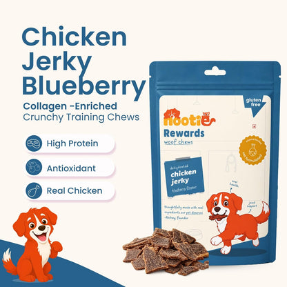 Nootie Happy Chews – Dehydrated Chicken Jerky Blueberry Dog Treats (50g) | All-Natural, Grain-Free Protein Snack
