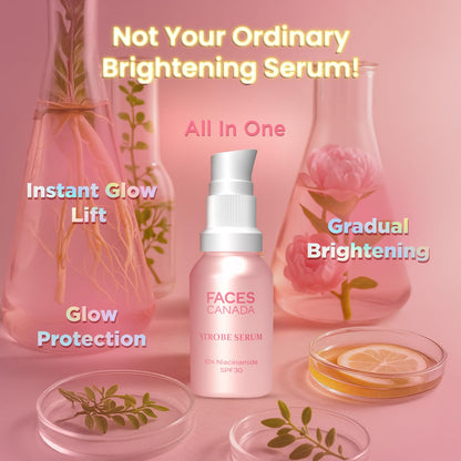 FACES CANADA Strobe Serum Mini - 15ml | Brightening Serum + Strobe Cream + SPF 30 Sunscreen | 10% Niacinamide | Removes Dark Spots & Hyperpigmentation | GlowLift Complex | Instant Glow