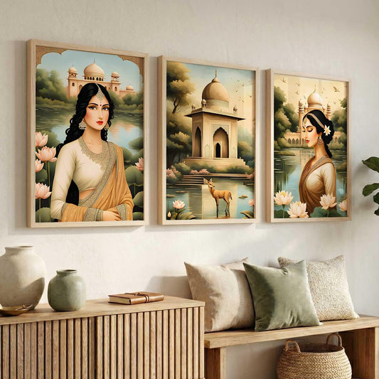 Indian Traditional Madhubani Wall Art Poster With Frame Art Home Decor Wall Painting For Living Room Office Bedroom | engineered wood Set of 3 (13X17 inch)