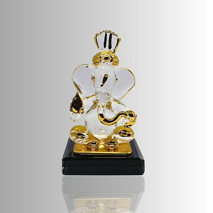 Ganesh Idol for Car Dashboard - Gold Plated Crystal Glass Ganesha Murti, 2.5 Inch | Vinayaka Statue for Home Temple, Office Desk & Pooja Room | Diwali & Housewarming Gift (Design 3)