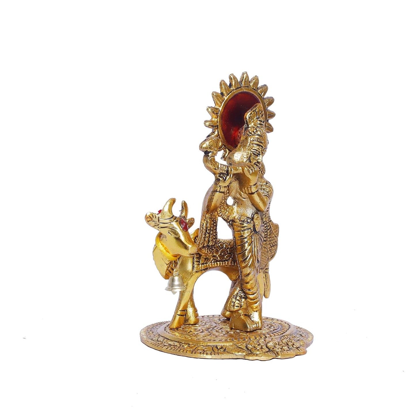 KridayKraft Lord Krishna with Cow Metal Statue,Krishna Murti Playing Flute for Temple Pooja,Decor Your Home,Office & Gift Your Relatives,Showpiece Figurines,Religious Idol