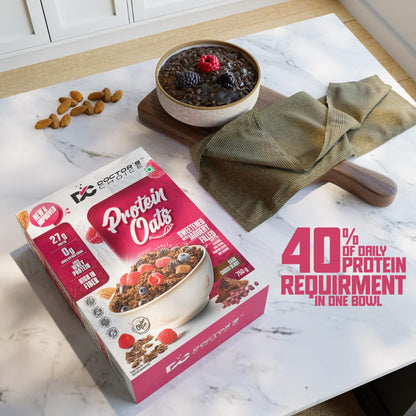 Doctors Choice High Protein Oats 750g | 27g Protein Oatmeal | Dark Choco Berry Flavor | No Added Sugar | Gluten Free | High Fiber Healthy Breakfast Oats