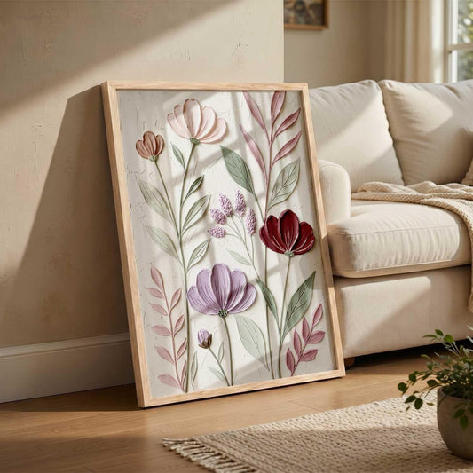 Floral Laef Wall Art Home Decoration | Aesthetic Paintings With Frame For Living Room Bed Room Hotel Wall Decor Digital Reprint (19x25 inch)