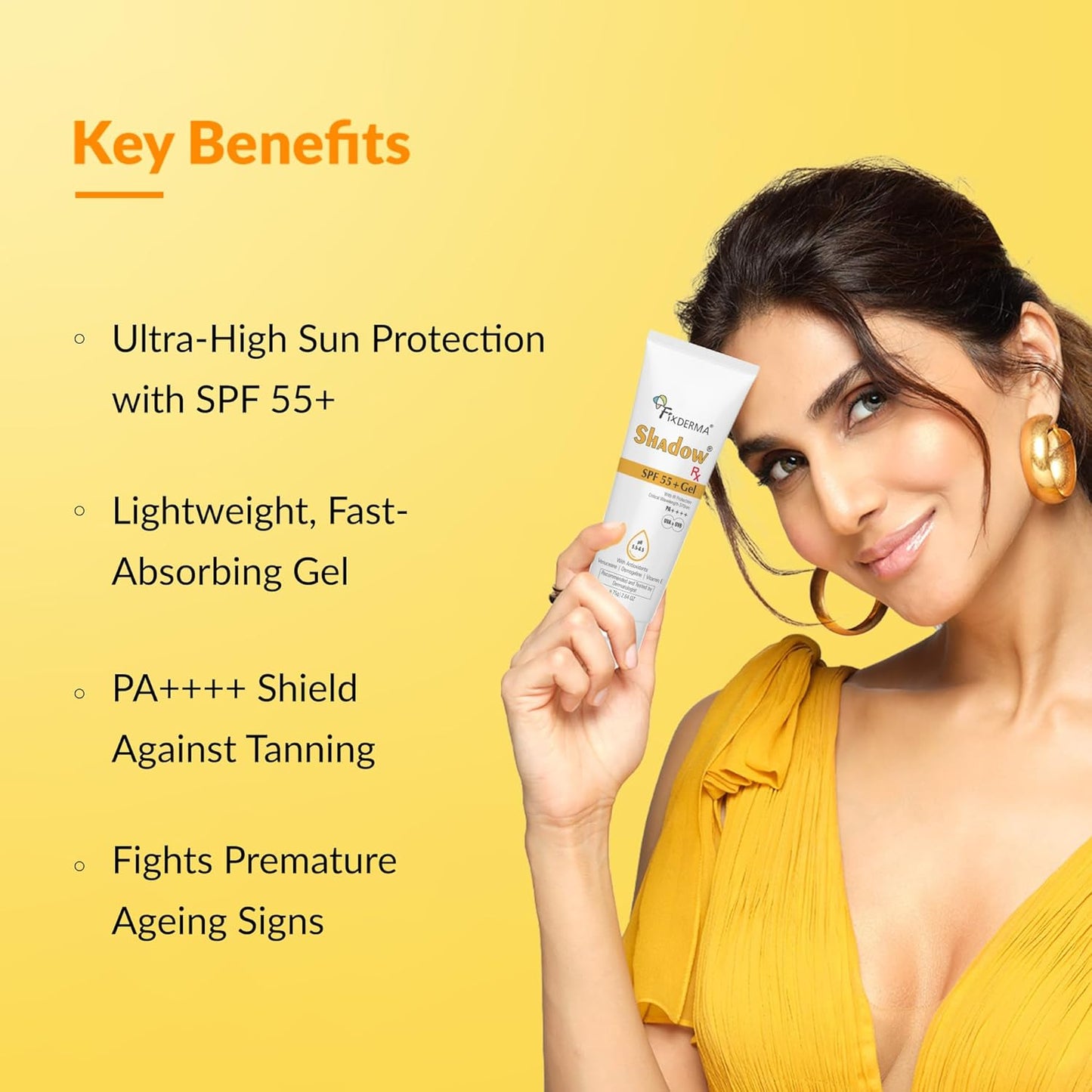 Fixderma Shadow RX Sunscreen SPF 55+ Gel PA++++ for Oily Skin | Sunscreen for Body & Face with UVA, UVB, IR Protection and Vitamin E - 75gm