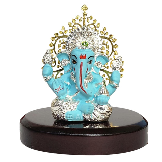 Gold Art India Lord Ganesha Idol Kalpavruksh Tree Ganesh Idol for Home Entrance Ganesh Ji for Car Dashboard | Ganesh Murti for Home Decor, Gifting & Pooja Room Oval MDF Base (SILFLUROGREEN)