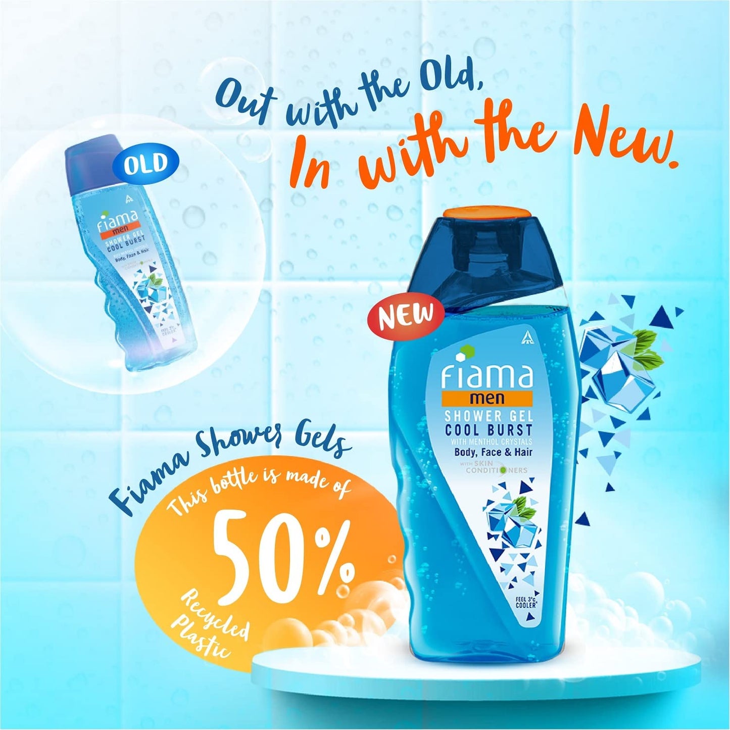 Fiama Men Body Wash Shower Gel Cool Burst, 250ml, Body Wash for Men, feel 3° cooler, with Skin Conditioners for Cool & Refreshed Skin, Mens Moisturizing Bodywash