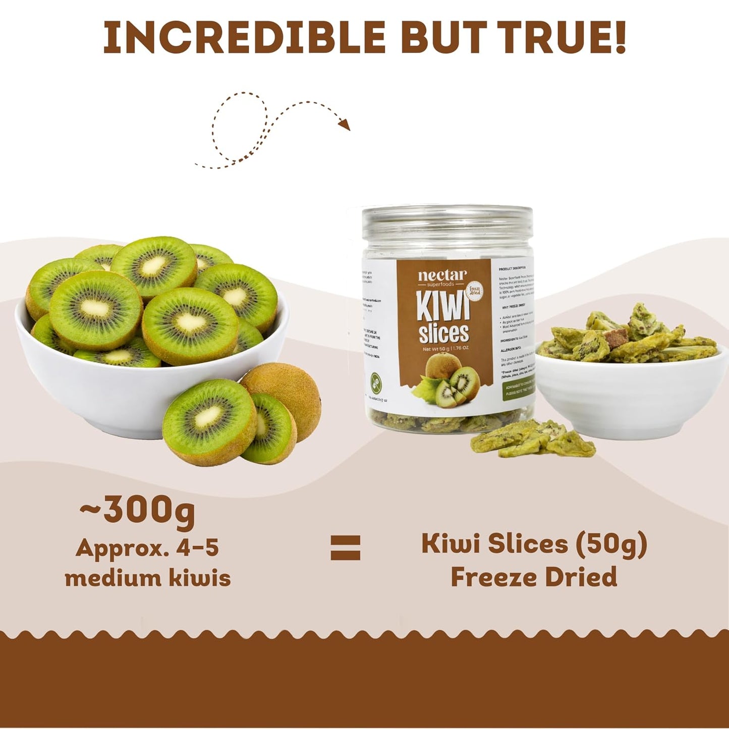 Nectar Superfoods Freeze Dried Kiwi slices- 50 grams Jar-Pack of 1 Nos | 100% Natural & Pure | No Preservatives, No Sugar Added, Vegan | Ideal for Cooking & Seasoning | Made in India