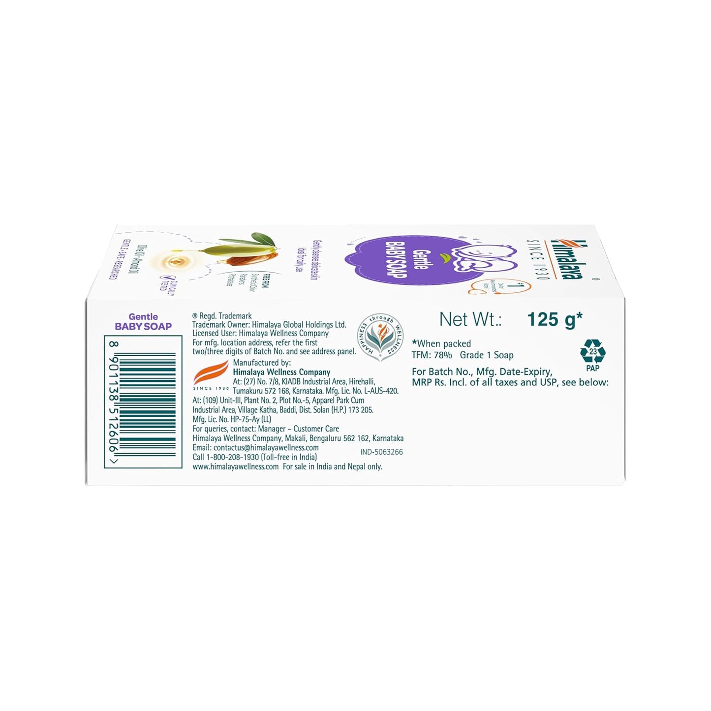 Himalaya Gentle Baby Soap for Newborns | No Post Bath Dryness - 125g | Gentle Cleansing With Phyto-Oil Complex of 100% Natural Oils of Almond & Olive| #1 Doctor Recommended Brand