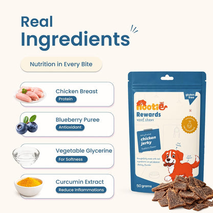 Nootie Happy Chews – Dehydrated Chicken Jerky Blueberry Dog Treats (50g) | All-Natural, Grain-Free Protein Snack