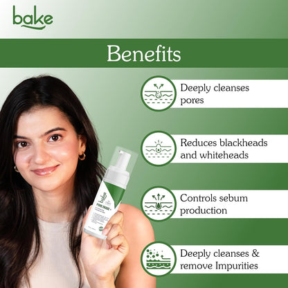 BAKE Pore Erase Foaming Face Wash with 2% Glycolic Acid, 1% Salicylic Acid & Mandelic Acid | Unclogs Pores, Reduces Blackheads & Whiteheads, Controls Sebum | For Oily, Acne Prone & Combination Skin – 100ml