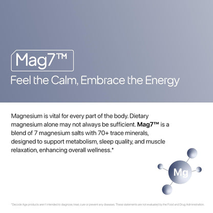 Decode Age Mag7| Magnesium Supplement Complex with BisGlycinate, Citrate, Malate, Oxide, and others| 99% Pure| Strong Bones, Muscle Recovery, Better Mood and Sleep| 60 Capsule