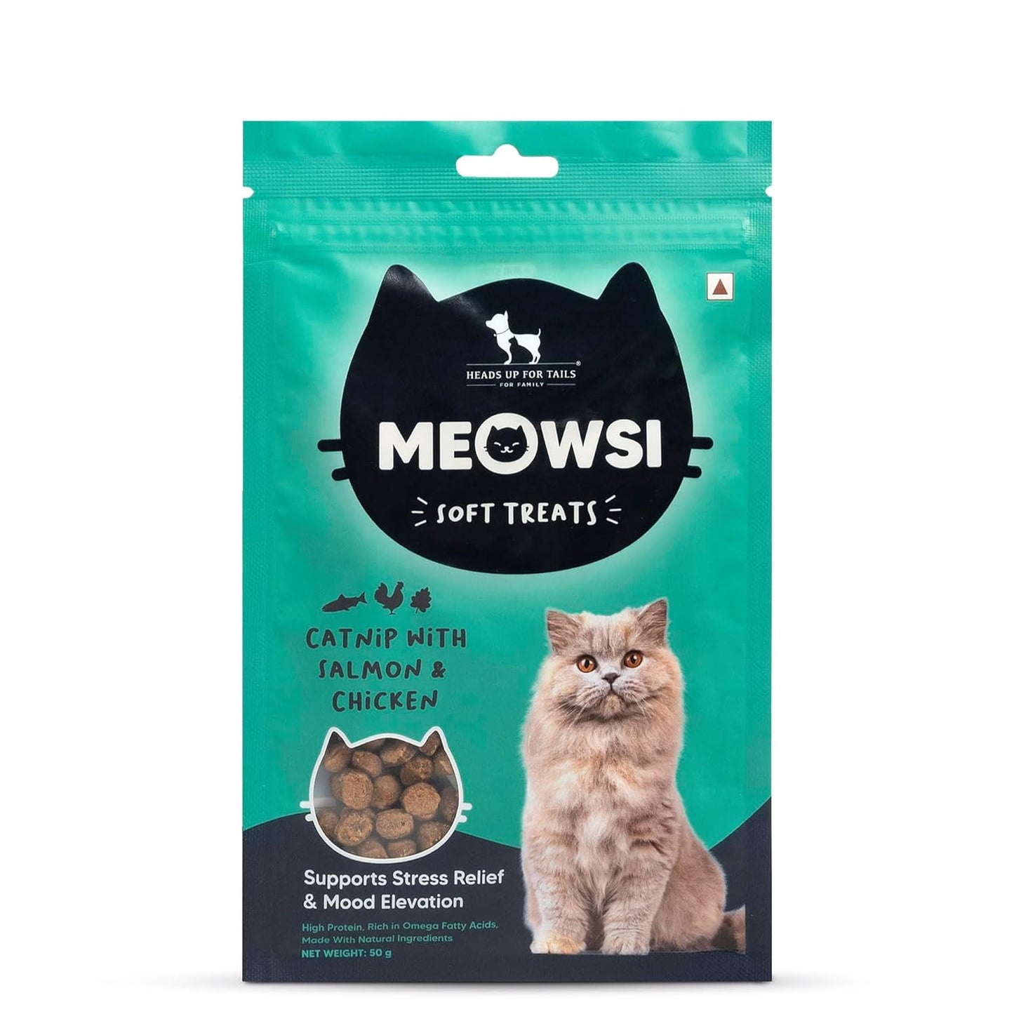 Meowsi by HUFT Soft Cat Treats - Catnip with Salmon & Chicken - 50 gm | Treats for Kittens & Adult Cats | for Persian Cats & All Breeds | Supports Digestion