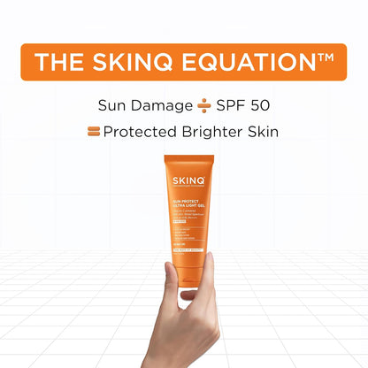 SKINQ Sun Protect Ultra Light Gel Sunscreen SPF 50+ PA++++ with Vitamin C | In-Vivo Tested | Zero White Cast | Lightweight, Non-Greasy | For Dry & Sensitive Skin | Dermat Formulated | 30ml