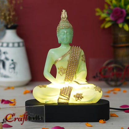 Green and Golden Resin Handcrafted Meditating Lord Buddha Statue | Serene Home Decor for Living Rooms, Meditation Spaces, and Offices | Spiritual Gift for Diwali, Housewarming