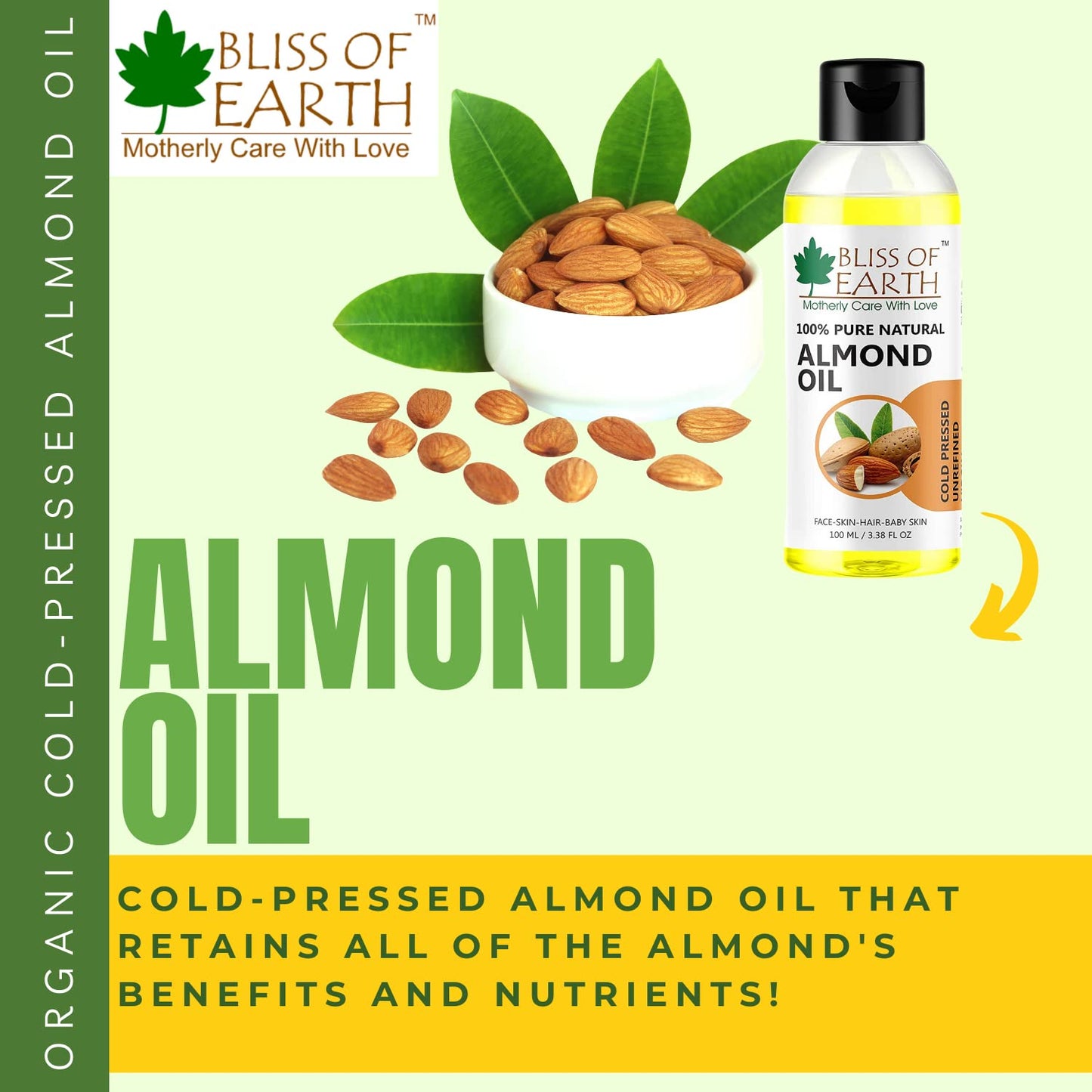 Bliss of Earth� 100% Pure & Natural Sweet Almond Oil (Coldpressed & Unrefined) Extracted From Whole Almond Kernels (100ML)