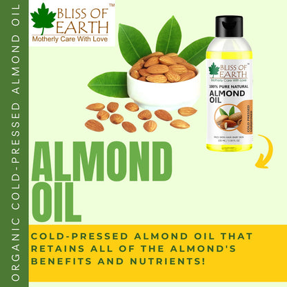 Bliss of Earth� 100% Pure & Natural Sweet Almond Oil (Coldpressed & Unrefined) Extracted From Whole Almond Kernels (100ML)