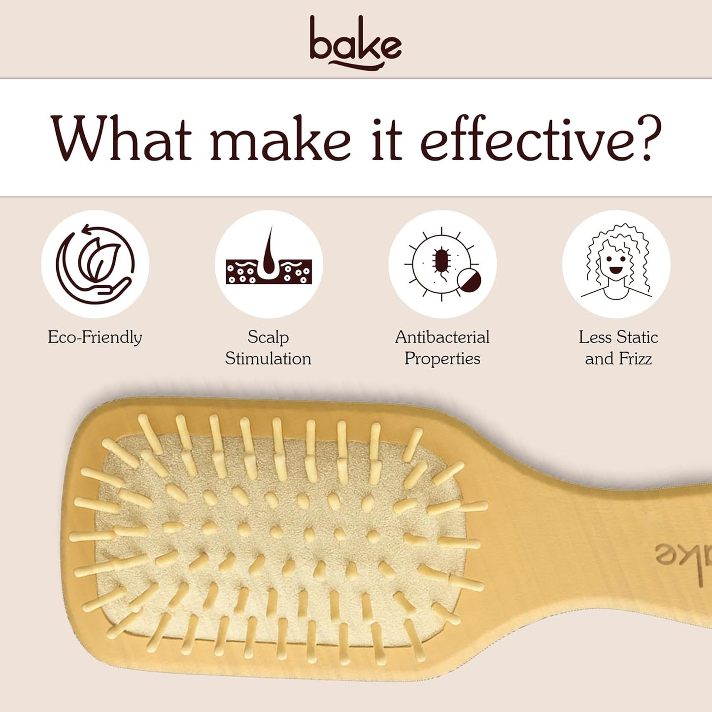 BAKE Bamboo Buddy Wooden Paddle Hair Brush | Natural Bamboo Bristles | Bamboo Comb | Gentle on Hair | Strengthens Scalp & Promotes Hair Growth | For Men & Women | Large Hair Brush