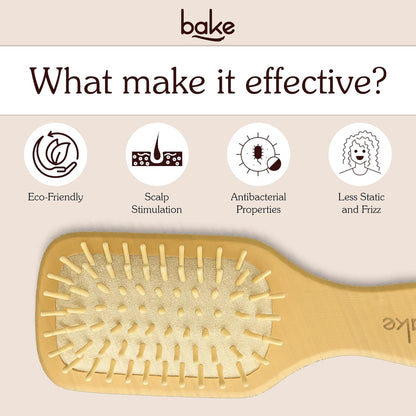 BAKE Bamboo Buddy Wooden Paddle Hair Brush | Natural Bamboo Bristles | Bamboo Comb | Gentle on Hair | Strengthens Scalp & Promotes Hair Growth | For Men & Women | Large Hair Brush