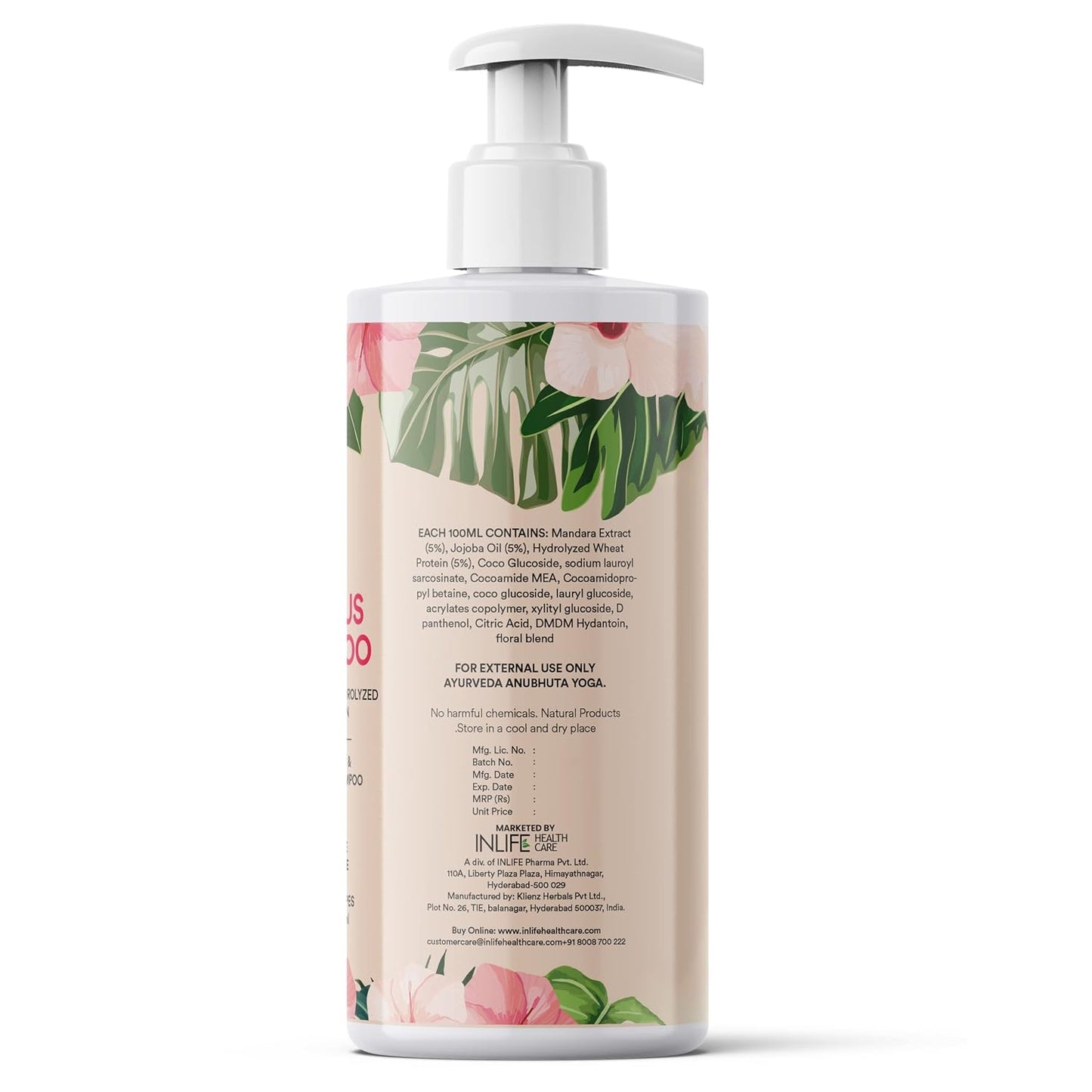 INLIFE Hibiscus Shampoo | Ayurvedic Natural | with Jojoba Oil & Hydrolyzed Wheat Protein | Dry and Frizzy Hair | Paraben & Sulphate Free | Women Men - 250ml (Pack of 1, 250)