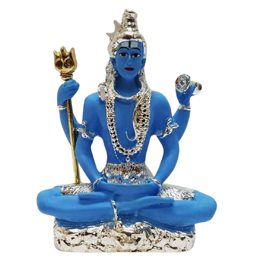 Gold Art India Resin 999 Silver Plated Blue Shiva Idol for Car Dashboard | Mahadev Murti | Shiva Idol for Office Desk & Home Decor, Lord Shiva Statue for Gifting (Silver Blue Shiva 3.3 Inch)