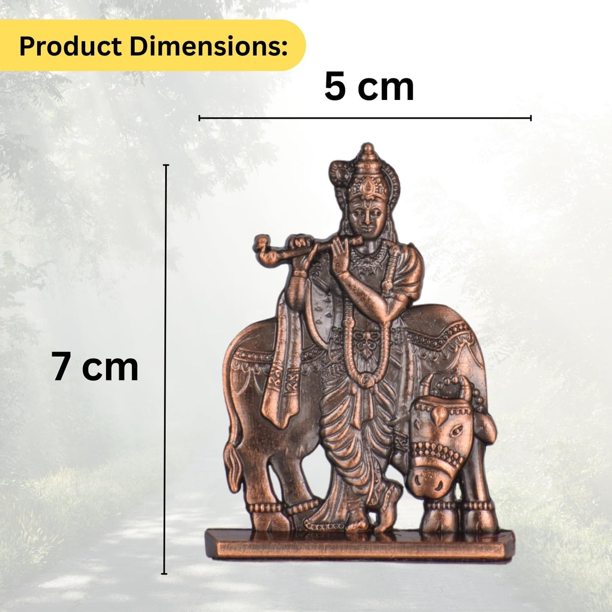 Sri Krishna with Cow & Bansuri Idol for Car Dashboard – Copper Finish Gopal Ji Statue Flute Pose Murti for Car & Temple (S935-CPR)